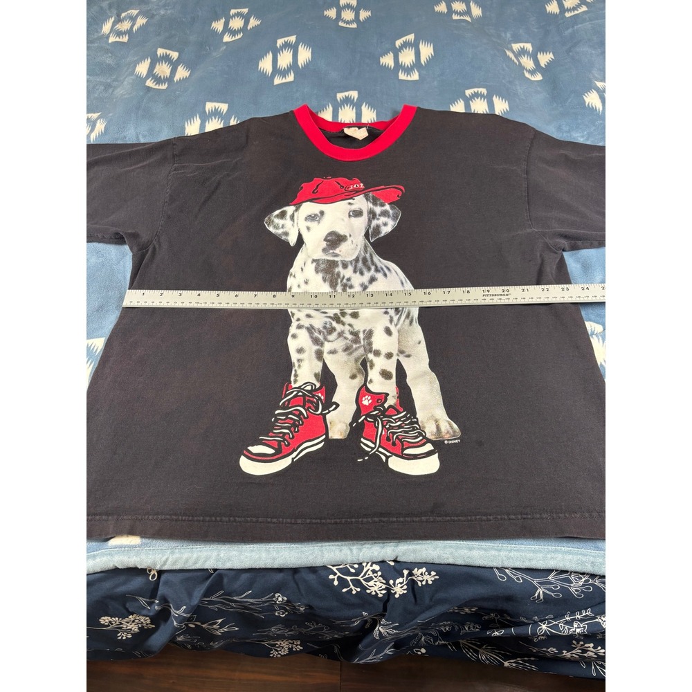 Vintage Disney 101 Dalmatians Graphic Ringer T-Shirt Black Red XL 90s Puppy - Picture 4 of 9